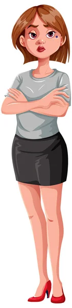 一个女人站在和交叉的武器插图 — 图库矢量图片