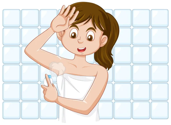 Gadis Pubertas Menggunakan Gambar Vektor Semprotan Deodoran - Stok Vektor