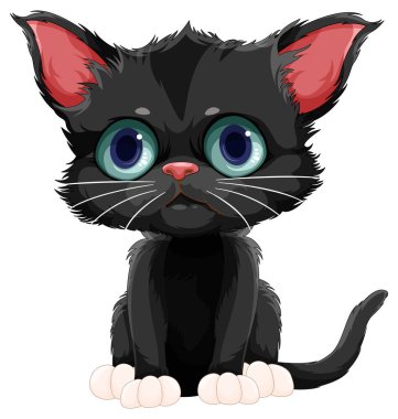 Oturan Poz illüstrasyonunda sevimli siyah kedi yavrusu