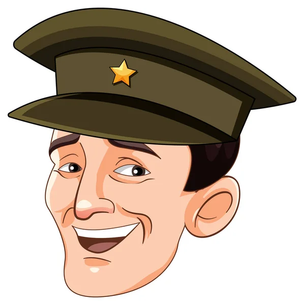 Glückliche Armee Offizier Kopf Cartoon Illustration — Stockvektor