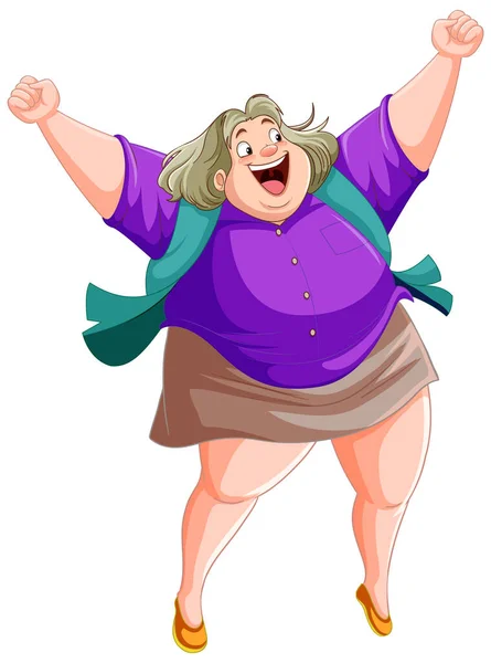 Feliz Mujer Con Sobrepeso Ilustración Personaje Dibujos Animados — Vector de stock
