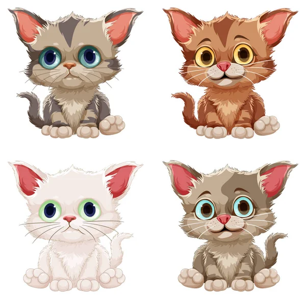 Carino Gatto Cartone Animato Personaggio Set Illustrazione — Vettoriale Stock