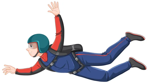Skydiver Flygande Pose Vit Bakgrund Illustration — Stock vektor