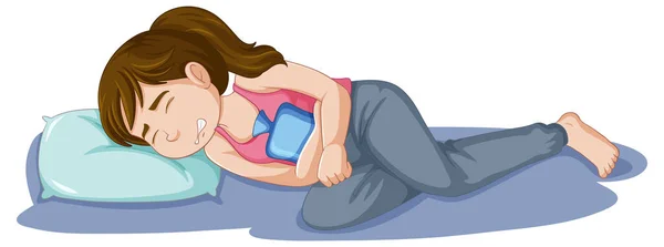 Fille Éprouvant Des Crampes Menstruelles Pendant Puberté Illustration — Image vectorielle