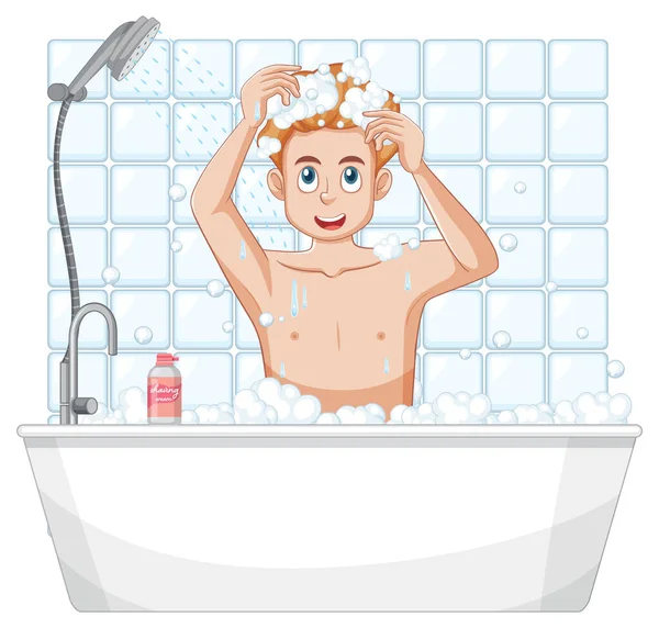一个带浴室插图的男青年 — 图库矢量图片