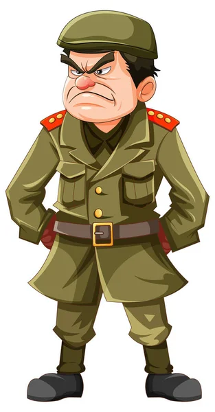 Сердитый Армейский Офицер Иллюстрация Персонажа Мультфильма — стоковый вектор