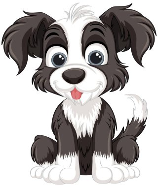 Şirin köpek çizgi film karakteri resimde oturuyor.