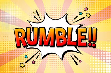 Rumble retro çizgi roman konuşma kabarcığı ve pop sanat tarzı illüstrasyonunda etki