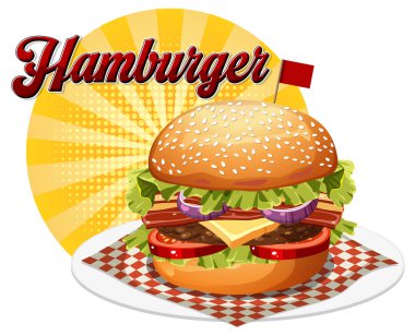 Metin simgesi illüstrasyonlu lezzetli hamburger
