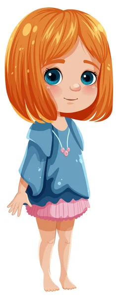 Schattig Meisje Met Grote Ogen Oranje Haar Illustratie — Stockvector