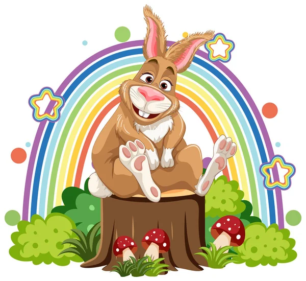 Lustige Kaninchen Mit Regenbogen Hintergrund Illustration — Stockvektor