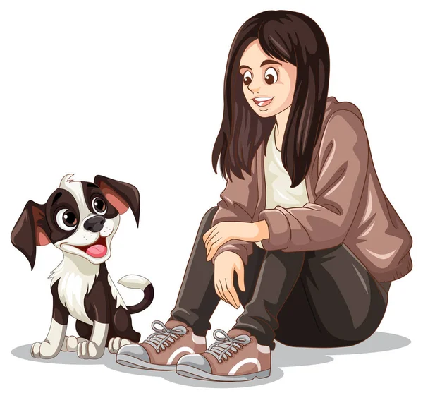 Adolescente Menina Brincando Com Seu Cão Ilustração — Vetor de Stock