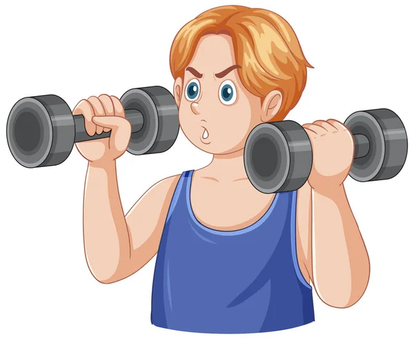 Puberty Boy Training Dumbbells Illustration — Stockový vektor