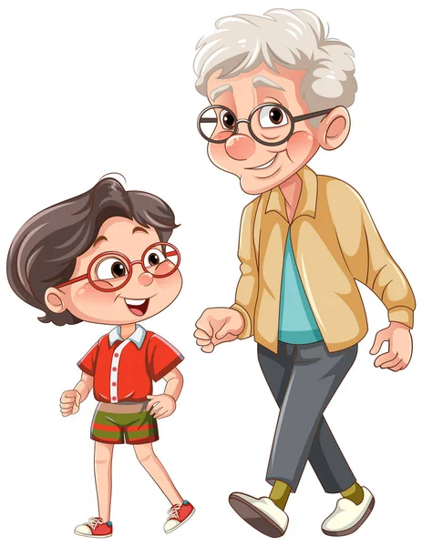 Oma Met Haar Neef Cartoon Karakter Illustratie — Stockvector