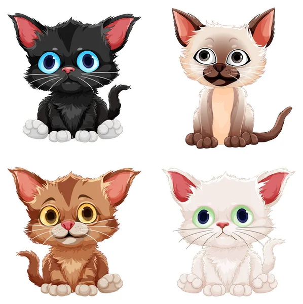 Cute Cat Cartoon Character Set Illustration — Stock Vector