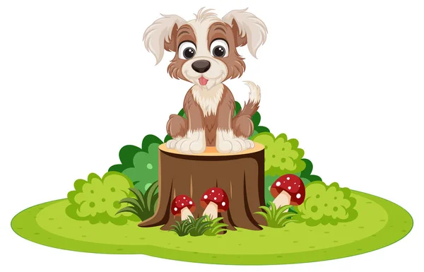 Uroczy Pies Siedzi Ilustracji Stump — Wektor stockowy