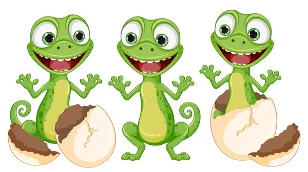 ตลก Lizard Hatching จากภาพประกอบไข — ภาพเวกเตอร์สต็อก