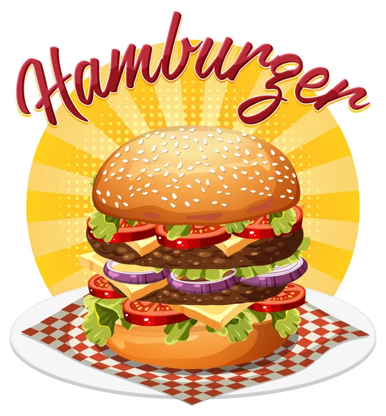 Lahodný Hamburger Ikonou Textu Ilustrace — Stockový vektor