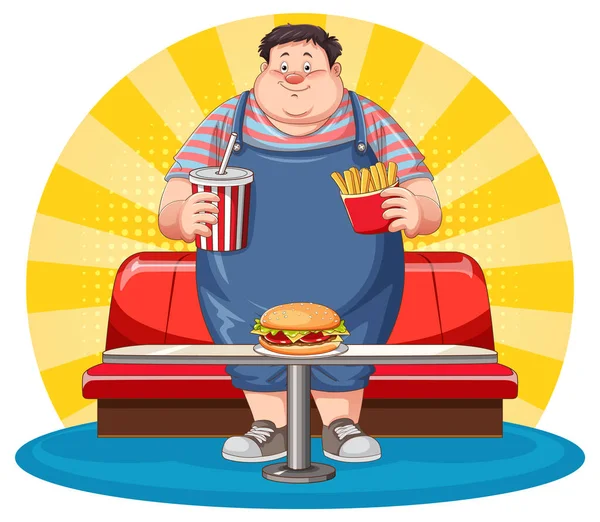 Kilolu Adam Fast Food Baştan Çıkarıcı Çizimler — Stok Vektör