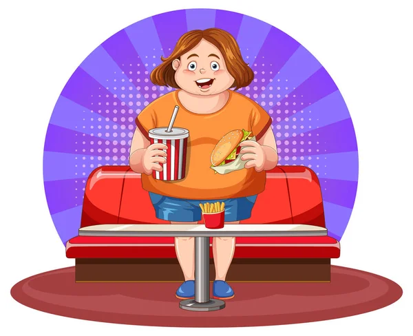 Femme Surpoids Fast Food Illustration Tentation — Image vectorielle