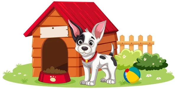 Schattige Hond Met Dog House Illustratie — Stockvector