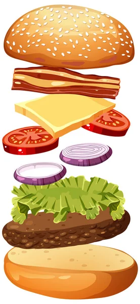Isolado Delicioso Hambúrguer Desenho Animado Ilustração — Vetor de Stock