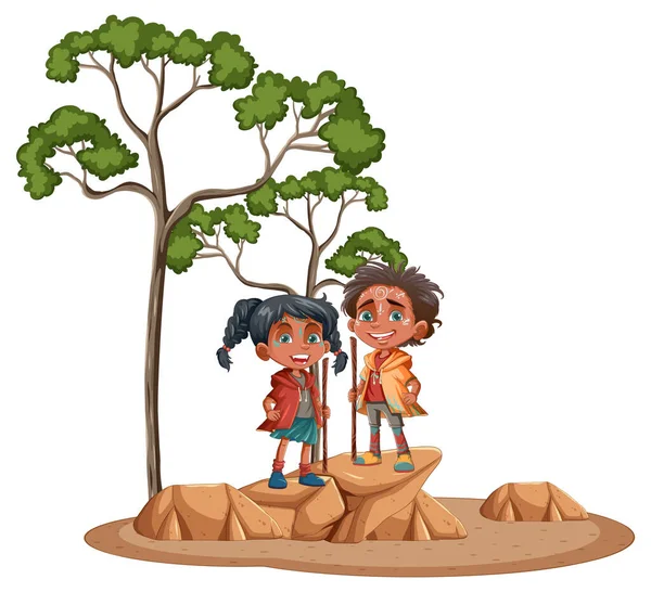 Indigene Kinder Zeichentrickfigur Illustration — Stockvektor