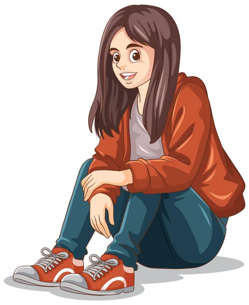 Tonårskvinna Sittande Golvet Illustration — Stock vektor