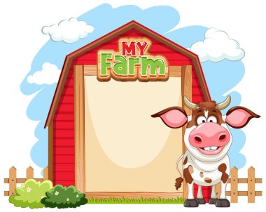 Boş pankart şablonu resimlemesi olan inek