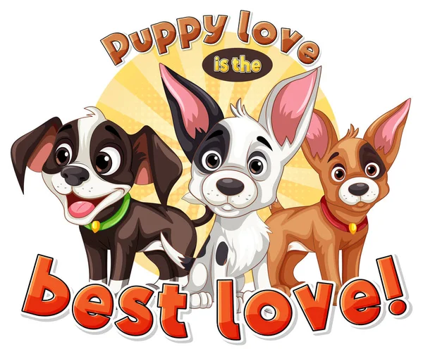 可愛いです子犬とともにテキスト子犬の愛は最高の愛のイラストです — ストックベクタ