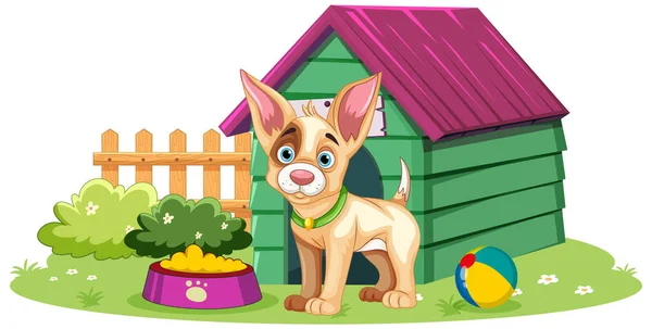 Bedårande Hund Med Dog House Illustration — Stock vektor