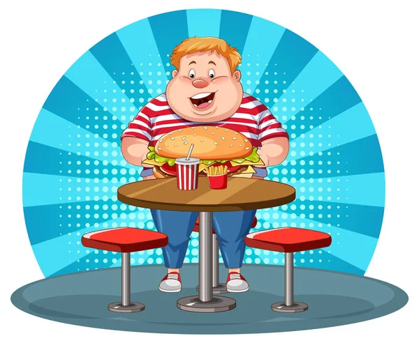Nadwaga Człowieka Fast Food Temptation Ilustracja — Wektor stockowy