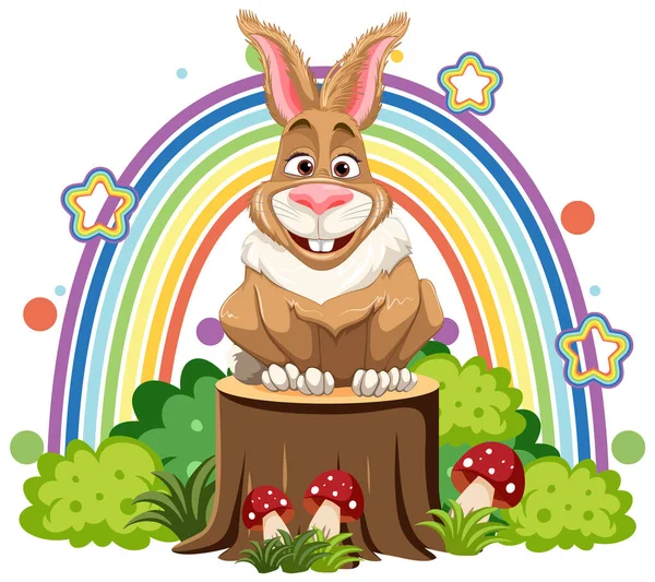 Funny Rabbit Rainbow Background Illustration — Stock Vector