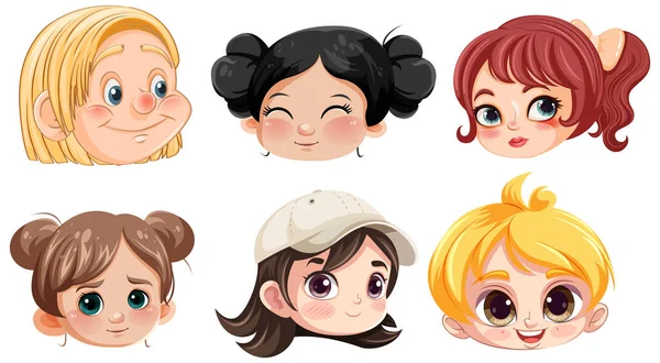 Cute Girls Facial Expression Collection Illustration — Stock Vector