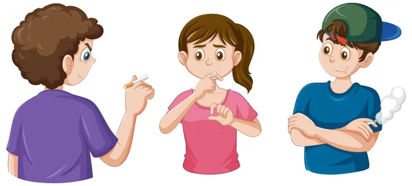 Adolescente Chica Negándose Fumar Sus Amigos Ilustración — Vector de stock