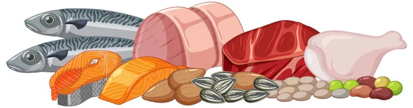 Assorted Meat Seafood Vector Menu Design Illustration — Stock Vector