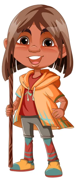 Indigenous Girl Cartoon Character Illustration — Stock Vector