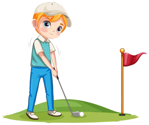 Ilustración Personaje Dibujos Animados Golfista Profesional Aislado — Vector de stock