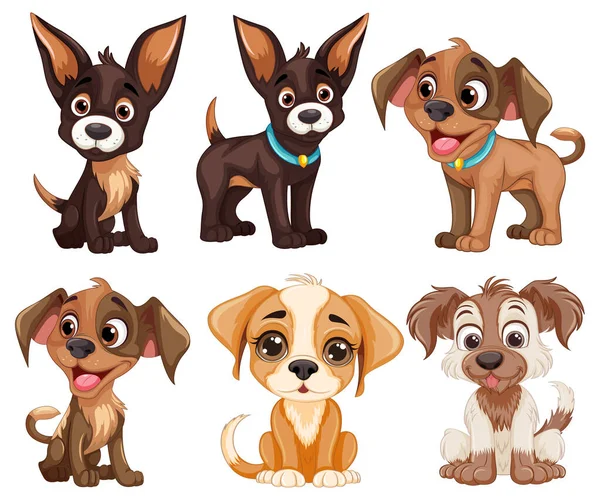 多様な犬のキャラクターコレクションイラスト — ストックベクタ