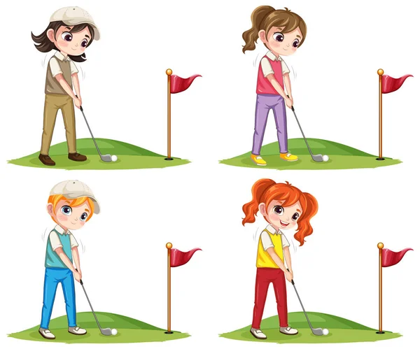 Isolated Professional Golfer Cartoon Character Set Illustration — Stock Vector