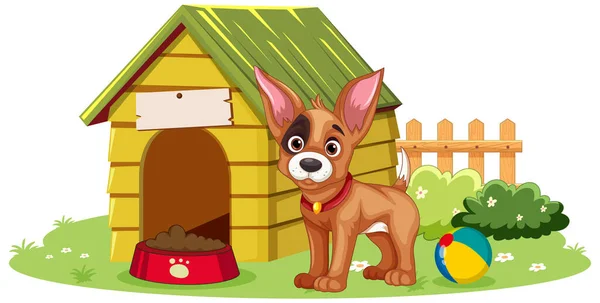 Cão Adorável Com Ilustração Dog House —  Vetores de Stock