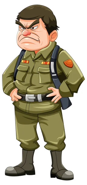 Grincheux Officier Armée Illustration Personnage Dessin Animé — Image vectorielle