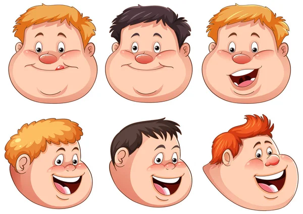 太りすぎの男の子の表情コレクションイラスト — ストックベクタ
