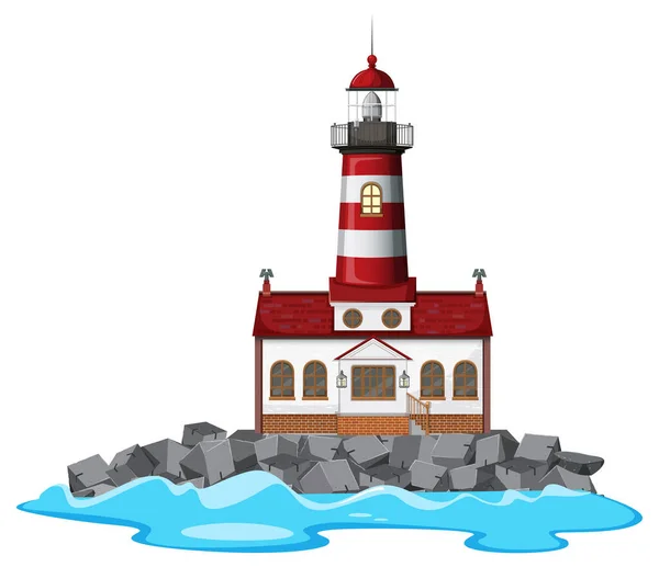 Ein Leuchtturm Felseninsel Isolierte Illustration — Stockvektor