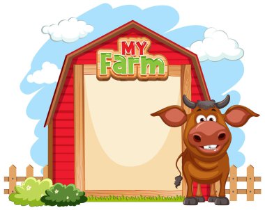 Boş pankart şablonu resimlemesi olan inek