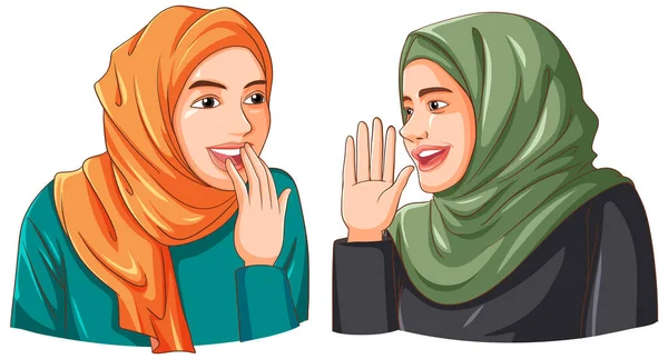 Wanita Muslim Yang Bahagia Mengenakan Ilustrasi Teman Hijab - Stok Vektor