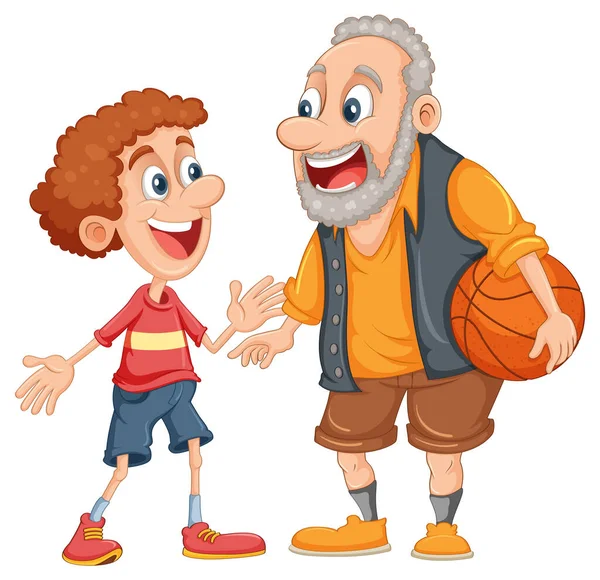 バスケットボールのイラストを演奏する父と息子 — ストックベクタ