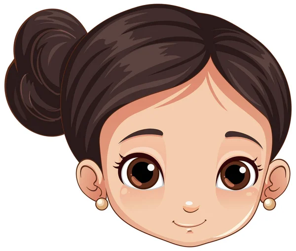 Cute Asian Girl Head Cartoon Illustration — Stock Vector