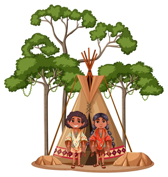 Autochtone Kinderen Cartoon Karakter Illustratie — Stockvector