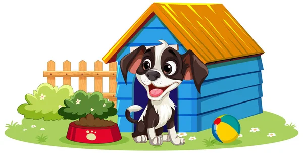 Bedårande Hund Med Dog House Illustration — Stock vektor